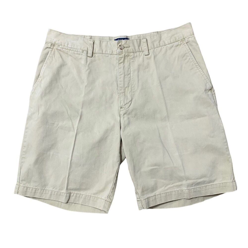 Polo Ralph Lauren Size 34 Shorts Tan Khaki Flat‎ Front Short Casual Cotton Men's